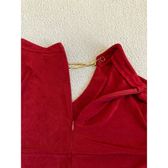 Chicos Travelers Top XL Slinky Stretch Long Sleeve V-Neck Career Gold Chain Red - Picture 9 of 15
